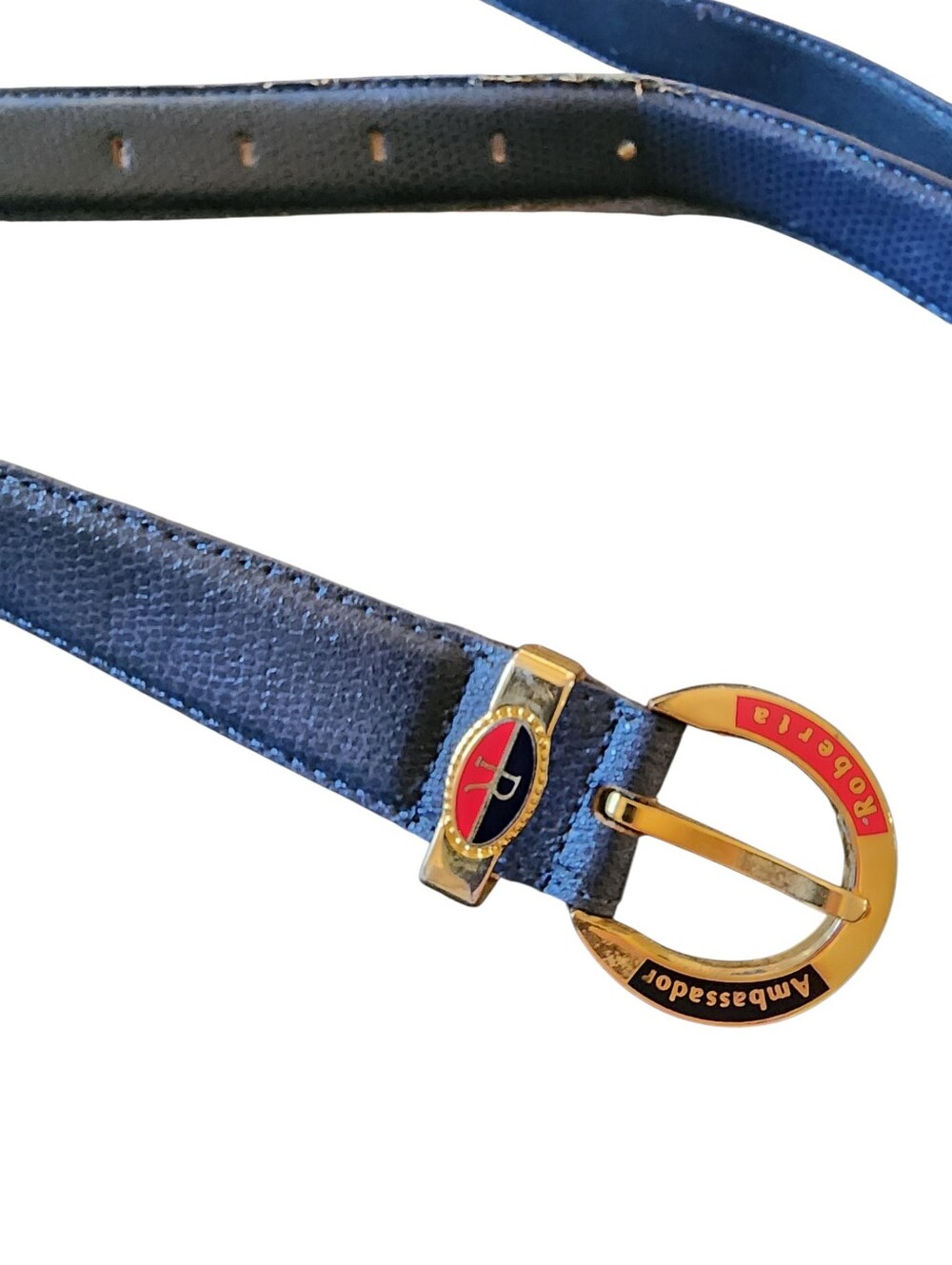 Vintage Roberta Ambassador Italian Leather Belt W/ Gold-Toned Logo Hardware M/L